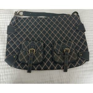 HYPE Large Hobo Handbag Black Quilted Leather Magnetic‎ Closure Buckle Pockets